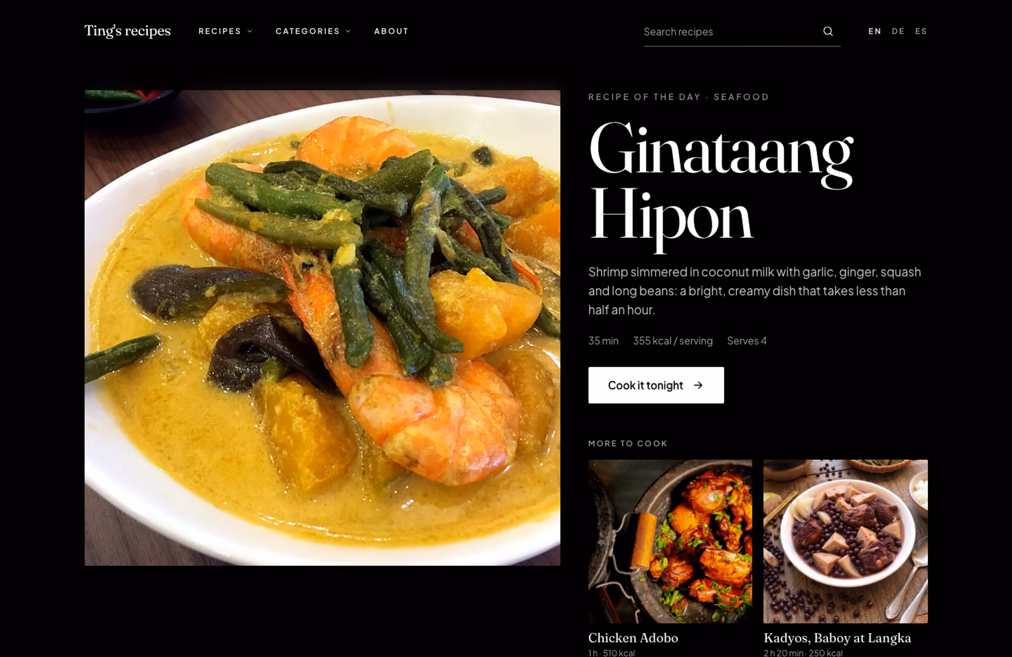 Ting's recipes website preview